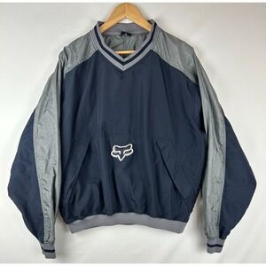 Y2K 90's Fox Racing Men's V-Neck Pull Over Lightweight Parka Jacket Blue/Gray L